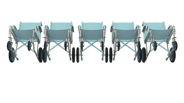 许多轮椅在白色上被隔离的3D图像 — 图库照片