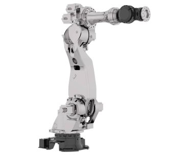 Fabrika robotu beyaz arka planda izole edildi. 3d görüntüleme - illüstrasyon