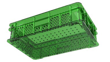 Arka planda izole edilmiş meyve ve sebzeler için boş plastik sandık. 3d görüntüleme - illüstrasyon