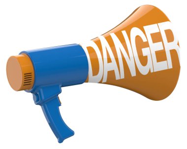 Arka planda maskeli COVID-19 etiketli megafon. Büyük yayınlar ya da baskılar için ideal. 3d görüntüleme - illüstrasyon