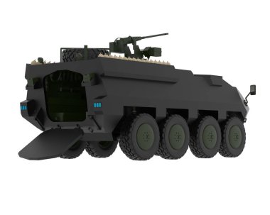 Beyaz arka planda izole edilmiş askeri zırhlı araç.