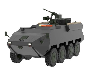 Beyaz arka planda izole edilmiş askeri zırhlı araç.