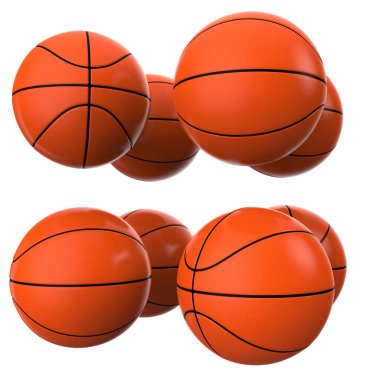 Basketbol topları arka planda izole. 3D görüntüleme - illüstrasyon