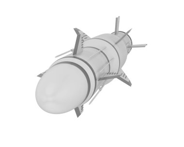 Beyaz arkaplanda bir füzenin 3 boyutlu canlandırması