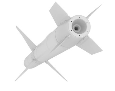 Beyaz arkaplanda bir füzenin 3 boyutlu canlandırması