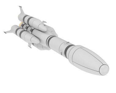 Beyaz arkaplanda bir füzenin 3 boyutlu canlandırması