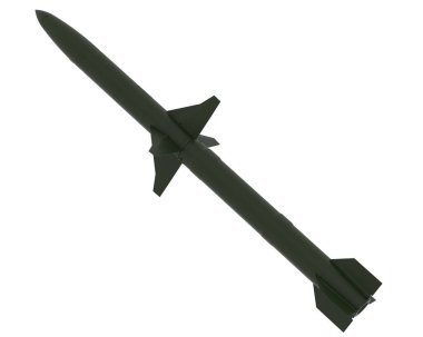 Beyaz arkaplanda bir füzenin 3 boyutlu canlandırması