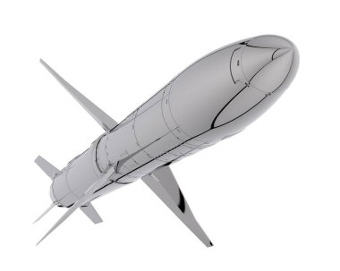 Beyaz arkaplanda bir füzenin 3 boyutlu canlandırması