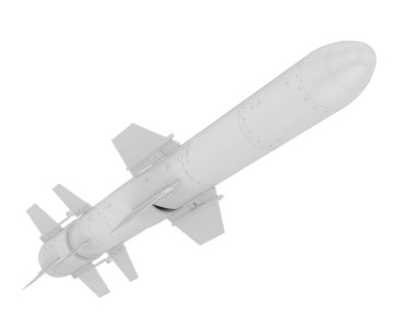 Beyaz arkaplanda bir füzenin 3 boyutlu canlandırması