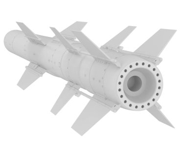 Beyaz arkaplanda bir füzenin 3 boyutlu canlandırması