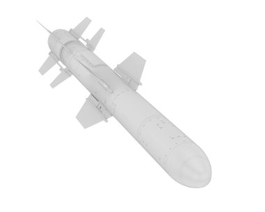 Beyaz arkaplanda bir füzenin 3 boyutlu canlandırması