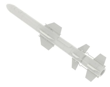 Beyaz arkaplanda bir füzenin 3 boyutlu canlandırması