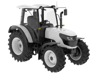 beyaz arkaplanda modern traktör, 3D resimleme