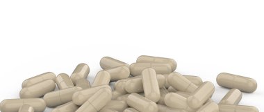 Beyaz arka planda izole edilmiş haplar. 3d görüntüleme - illüstrasyon