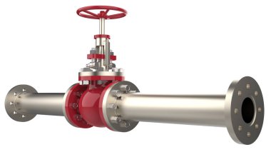 Beyaz arkaplanda izole edilmiş kırmızı bir boru hattının 3 boyutlu görüntülenmesi