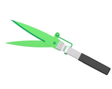 Bahçıvanlık makası, arka tarafı üç çeyrek manzaralı, gri arka planda izole edilmiş. 3d görüntüleme - illüstrasyon