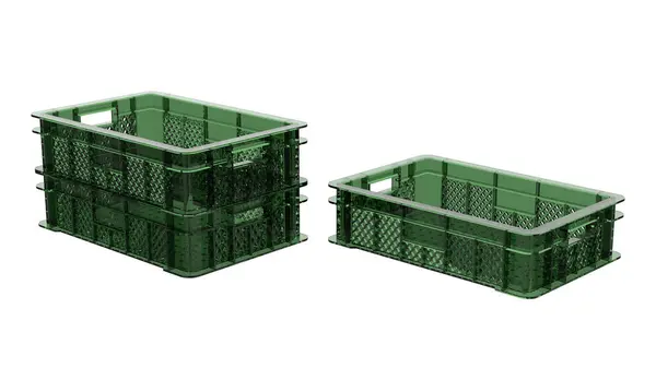 独立于背景的水果和蔬菜的空塑料盒 3D渲染 — 图库照片