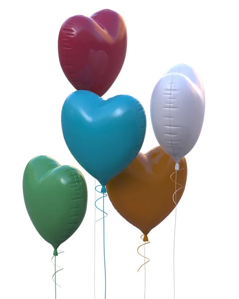 Balony Tle Serca Odizolowane Renderowanie Ilustracja — Zdjęcie stockowe