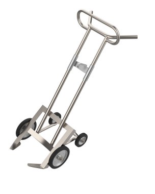 Arka planda maskeli bir el arabası var. 3d görüntüleme - illüstrasyon