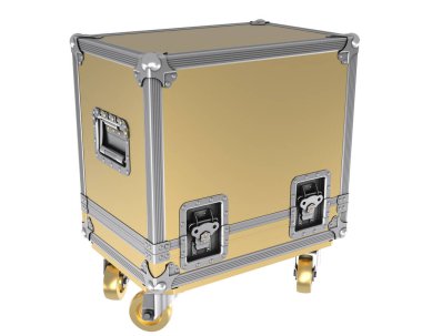 Arka planda maskeli müzikal ekipman kutusu var. 3d görüntüleme - illüstrasyon