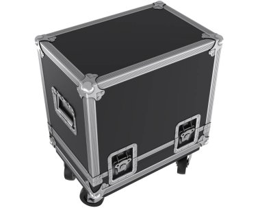 Arka planda maskeli müzikal ekipman kutusu var. 3d görüntüleme - illüstrasyon