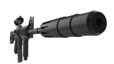 Makineli tüfek beyaz arka planda izole edilmiş. 3d görüntüleme - illüstrasyon