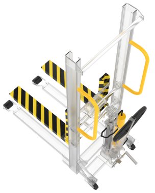 Arka planda maskeyle izole edilmiş kargo için depo hidrolik ekipmanı. 3d görüntüleme - illüstrasyon