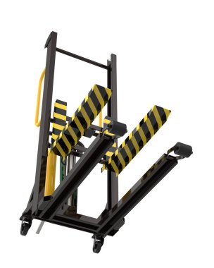 Arka planda maskeyle izole edilmiş kargo için depo hidrolik ekipmanı. 3d görüntüleme - illüstrasyon