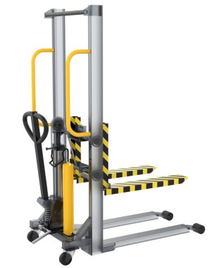 Arka planda maskeyle izole edilmiş kargo için depo hidrolik ekipmanı. 3d görüntüleme - illüstrasyon