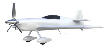 XtremeAir Sbach 342 'nin beyaz arka planda izole edilmiş üç boyutlu görüntüsü. İki koltuklu akrobatik ve tek kanatlı uçaklar 