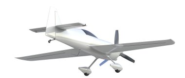 XtremeAir Sbach 342 'nin beyaz arka planda izole edilmiş üç boyutlu görüntüsü. İki koltuklu akrobatik ve tek kanatlı uçaklar 