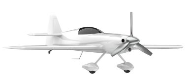 XtremeAir Sbach 342 'nin beyaz arka planda izole edilmiş üç boyutlu görüntüsü. İki koltuklu akrobatik ve tek kanatlı uçaklar 
