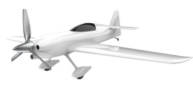 XtremeAir Sbach 342 'nin beyaz arka planda izole edilmiş üç boyutlu görüntüsü. İki koltuklu akrobatik ve tek kanatlı uçaklar 