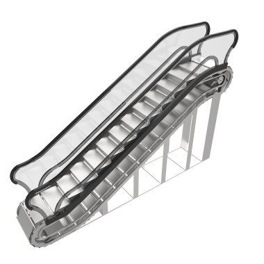 Arka planda tek yürüyen merdiven var. 3d görüntüleme - illüstrasyon