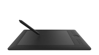 Ressamlar ve tasarımcılar için kalemi olan grafiksel tablet, arka planda izole. 3d görüntüleme - illüstrasyon