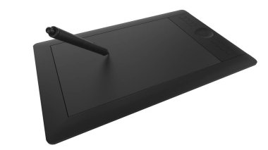 Ressamlar ve tasarımcılar için kalemi olan grafiksel tablet, arka planda izole. 3d görüntüleme - illüstrasyon
