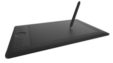 Ressamlar ve tasarımcılar için kalemi olan grafiksel tablet, arka planda izole. 3d görüntüleme - illüstrasyon