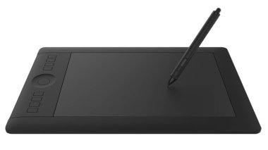 Ressamlar ve tasarımcılar için kalemi olan grafiksel tablet, arka planda izole. 3d görüntüleme - illüstrasyon