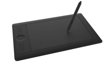 Ressamlar ve tasarımcılar için kalemi olan grafiksel tablet, arka planda izole. 3d görüntüleme - illüstrasyon
