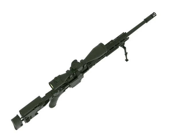 Rifle Sniper Com Rifle Isolado Branco — Fotografia de Stock