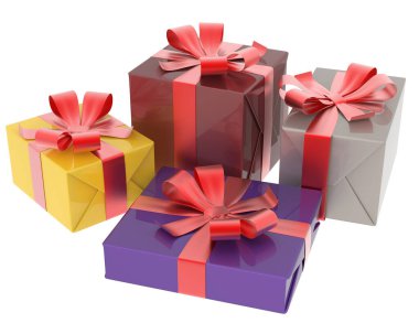 beyaz zemin üzerine hediye kutuları