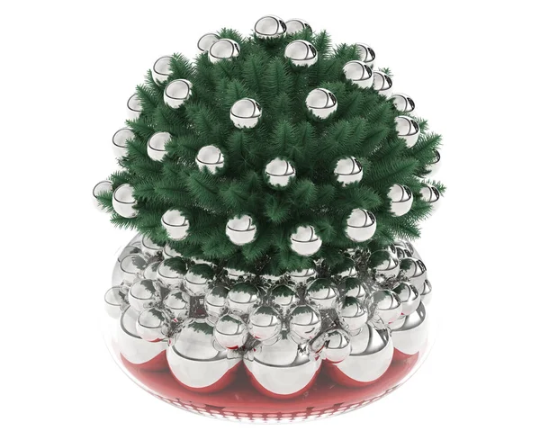 Jul Träd Med Silver Bollar Och Silver Grannlåt Isolerad Vit — Stockfoto