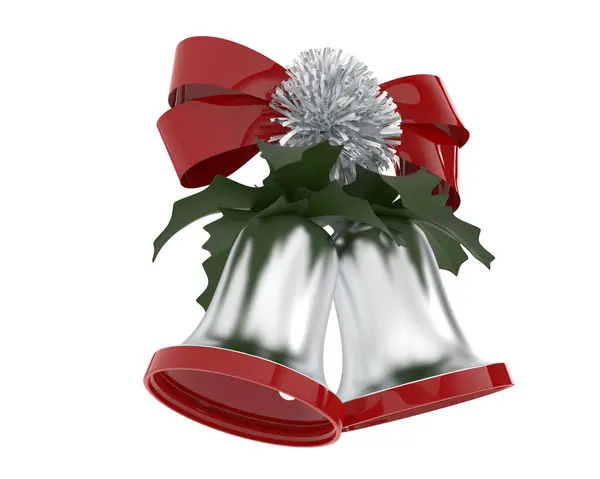 Albero Natale Rosso Con Nastro Argento Fiocco Sfondo Bianco — Foto Stock