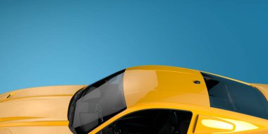 Gerçekçi sahnede Mustang Eleanor arabası. 3d görüntüleme - illüstrasyon