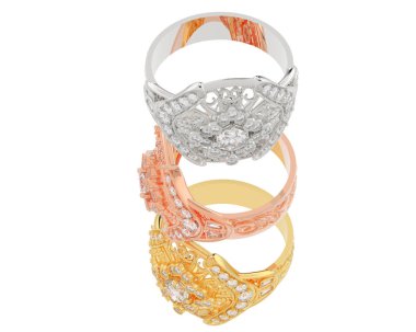 Beyaz arkaplanda izole edilmiş değerli yüzükler     