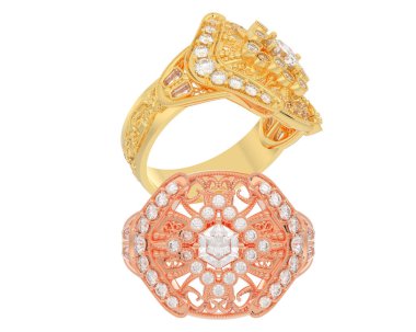 Beyaz arkaplanda izole edilmiş değerli yüzükler     