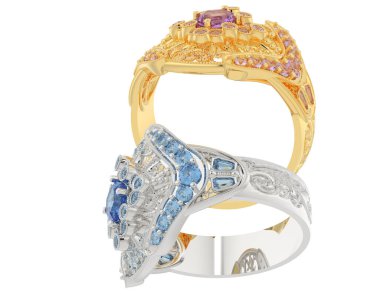 Beyaz arkaplanda izole edilmiş değerli yüzükler     