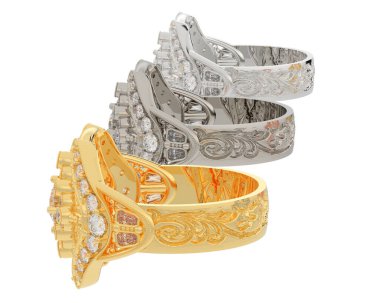 Beyaz arkaplanda izole edilmiş değerli yüzükler     