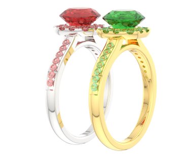 Beyaz arkaplanda izole edilmiş değerli yüzükler     