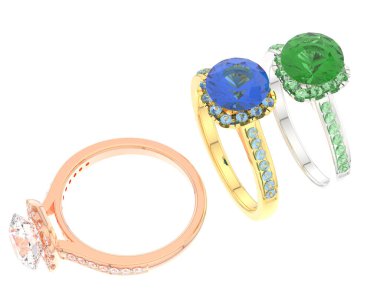 Beyaz arkaplanda izole edilmiş değerli yüzükler     